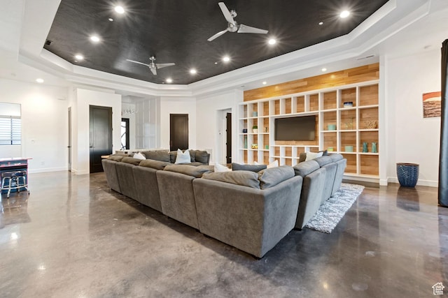 3243 S Hideaway Pl, Hurricane, UT 84737 - living room featuring ceiling fan and a raised ceiling