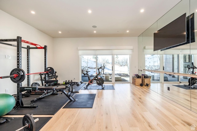 9491 N Promontory Summit Dr, Park City, UT 84098 - exercise area with light wood-style floors and recessed lighting
