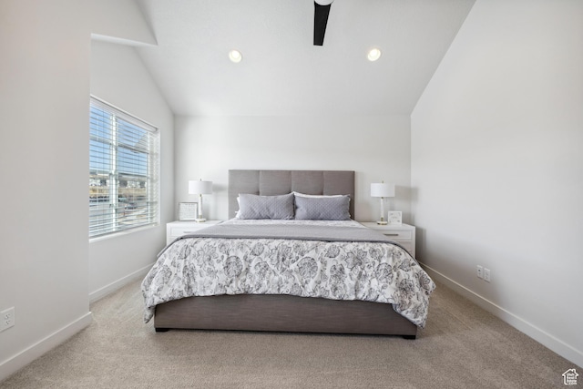 2344 N White Cliff Dr, Lehi, UT 84043 - bedroom featuring lofted ceiling, baseboards, carpet, and recessed lighting
