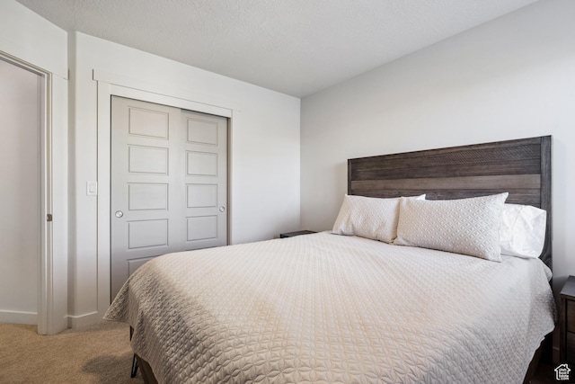 2344 N White Cliff Dr, Lehi, UT 84043 - bedroom featuring a textured ceiling, a closet, baseboards, and carpet flooring