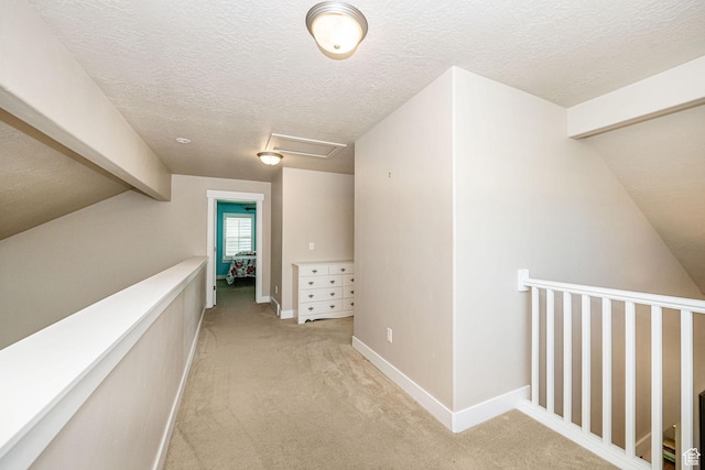 1206 W Holt Farm Ln, South Jordan, UT 84095 - hall with light carpet, lofted ceiling with beams, and a textured ceiling