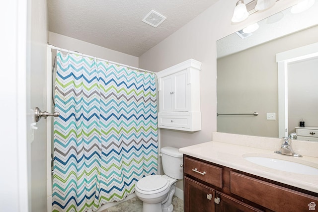 1206 W Holt Farm Ln, South Jordan, UT 84095 - bathroom with vanity, toilet, curtained shower, and a textured ceiling