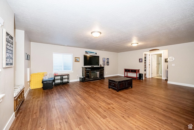1206 W Holt Farm Ln, South Jordan, UT 84095 - living room with hardwood / wood-style flooring, a textured ceiling, and a fireplace