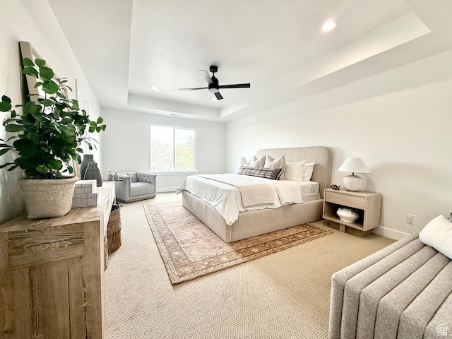 2946 N 1080 W, Lehi, UT 84043 - bedroom featuring carpet floors, a ceiling fan, a tray ceiling, and baseboards