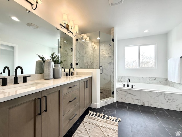 2946 N 1080 W, Lehi, UT 84043 - full bath featuring double vanity, a marble finish shower, a sink, and a bath