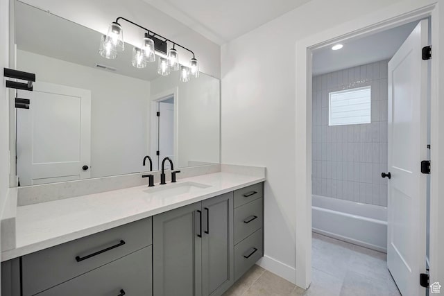2946 N 1080 W, Lehi, UT 84043 - full bath featuring vanity, tile patterned flooring, visible vents, baseboards, and shower / bath combination