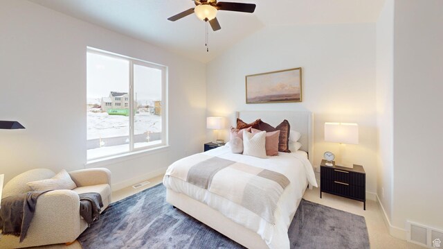 1502 S 380 E Unit 54, Salem, UT 84653 - carpeted bedroom with baseboards, lofted ceiling, and a ceiling fan