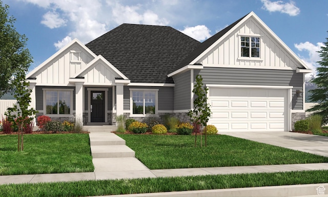 1502 S 380 E Unit 54, Salem, UT 84653 - view of front facade featuring board and batten siding, stone siding, a front yard, and concrete driveway