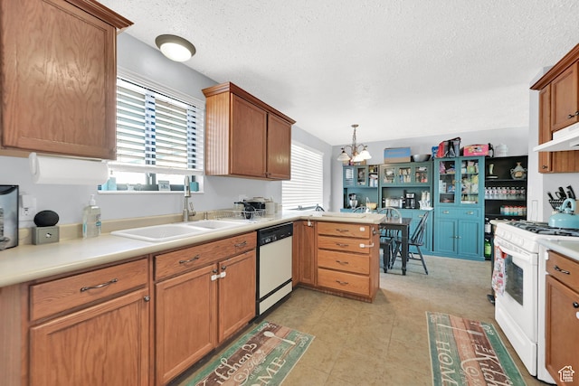 142 Green St, Layton, UT 84041 - kitchen with pendant lighting, sink, white appliances, and a healthy amount of sunlight