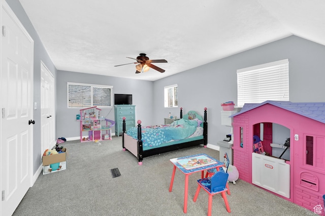 142 Green St, Layton, UT 84041 - bedroom with ceiling fan, carpet, and vaulted ceiling
