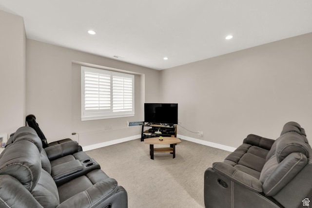 living room with light colored carpet