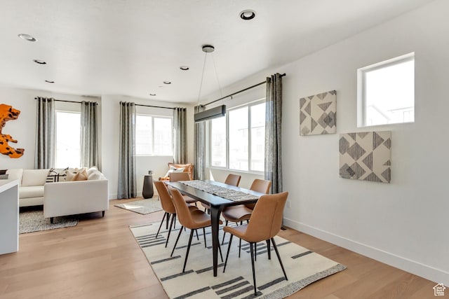 dining space with light hardwood / wood-style floors