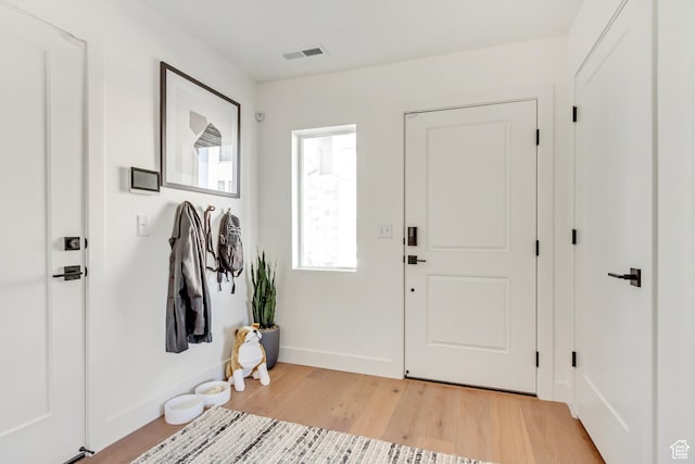 foyer entrance with light wood-type flooring