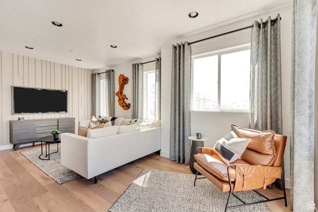 living room with light hardwood / wood-style floors