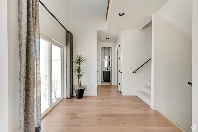 corridor featuring light wood-type flooring and a healthy amount of sunlight