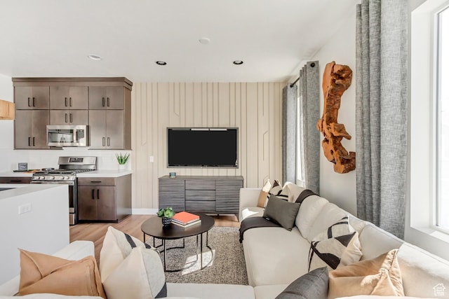 living room with light hardwood / wood-style floors