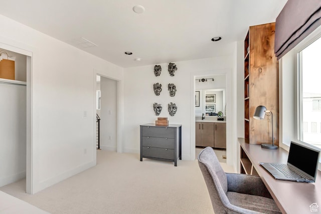 office with light colored carpet