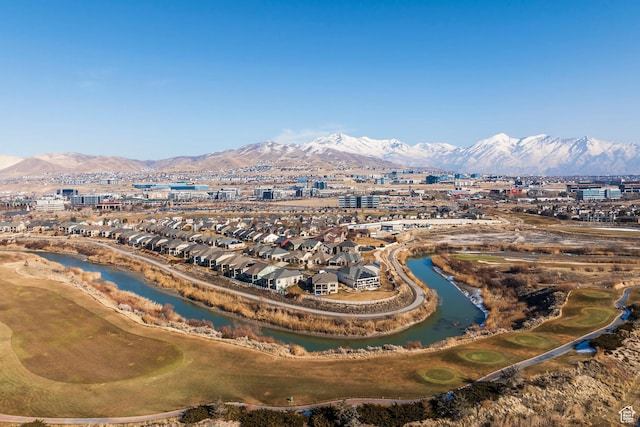 aerial view with a water and mountain view