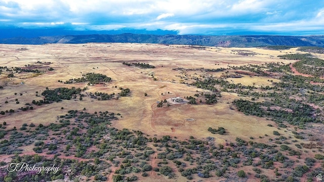 drone / aerial view featuring a mountain view