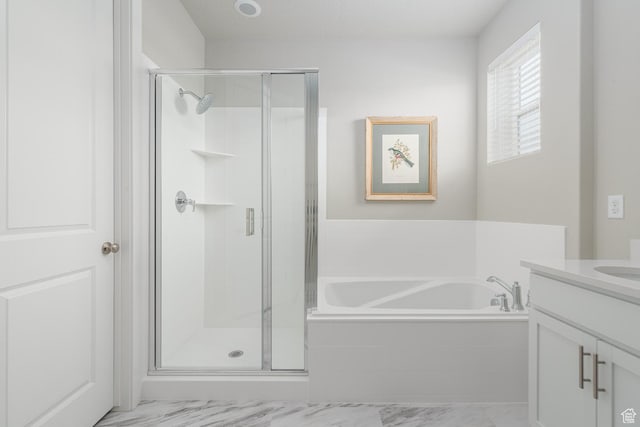 537 W Coyote Ridge Rd, Grantsville, UT 84029 - bathroom featuring shower with separate bathtub and vanity