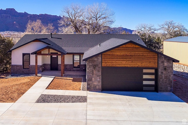 view of front of home with a mountain view