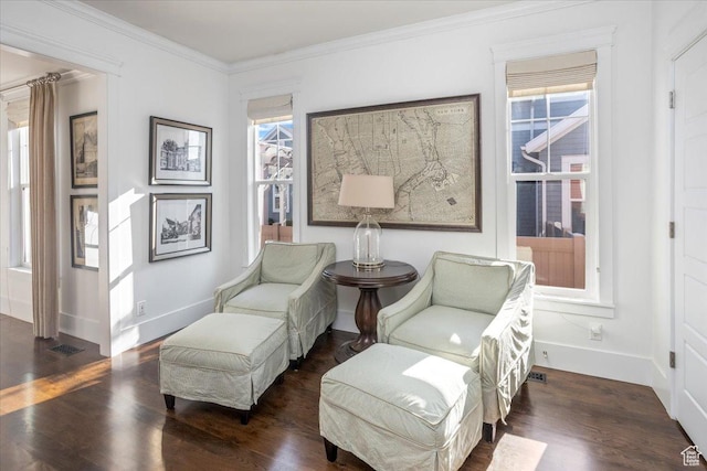 2025 W Orchard Harvest Dr, Kaysville, UT 84037 - sitting room with dark wood-type flooring, plenty of natural light, and ornamental molding