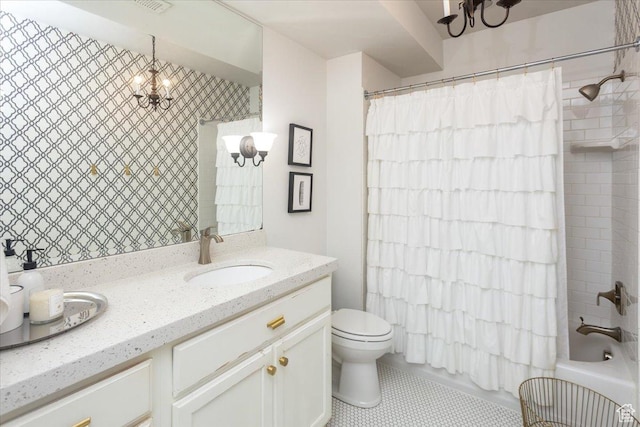 2025 W Orchard Harvest Dr, Kaysville, UT 84037 - full bathroom featuring vanity, toilet, an inviting chandelier, and shower / bath combo