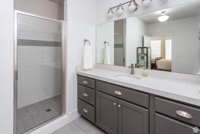 2025 W Orchard Harvest Dr, Kaysville, UT 84037 - bathroom with vanity and an enclosed shower