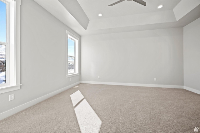354 S 1150 E Unit 605, Smithfield, UT 84335 - carpeted spare room with recessed lighting, a ceiling fan, a raised ceiling, and baseboards