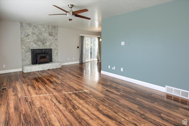 4698 Porter Ave, South Ogden, UT 84403 - unfurnished living room with vaulted ceiling, ceiling fan, and dark hardwood / wood-style flooring
