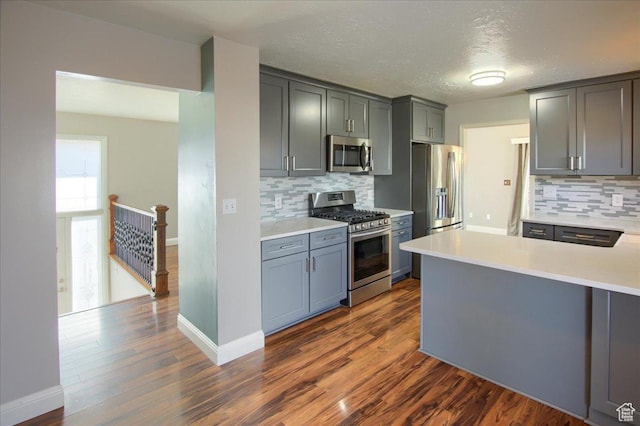 4698 Porter Ave, South Ogden, UT 84403 - kitchen with stainless steel appliances, a textured ceiling, dark wood-type flooring, and tasteful backsplash