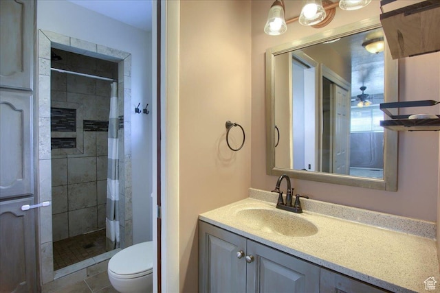 4698 Porter Ave, South Ogden, UT 84403 - bathroom with curtained shower, toilet, tile patterned floors, and vanity