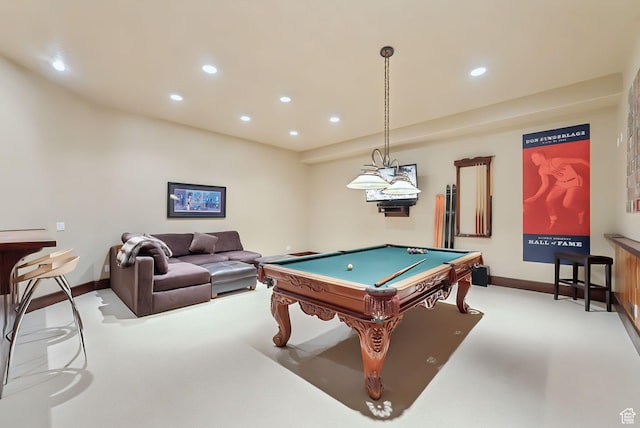 4552 S Zarahemla Dr E, Salt Lake City, UT 84124 - game room with recessed lighting, carpet flooring, baseboards, and billiards