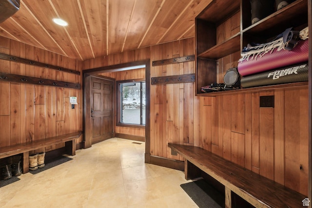 4552 S Zarahemla Dr E, Salt Lake City, UT 84124 - mudroom featuring wood walls and wooden ceiling