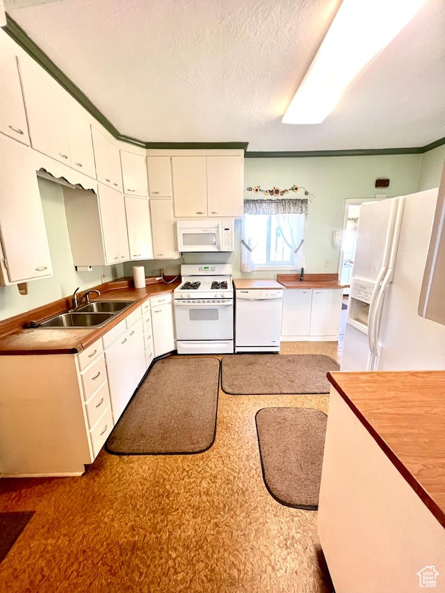 96 W 200 N, Richfield, UT 84701 - kitchen with white cabinetry, sink, white appliances, and a textured ceiling