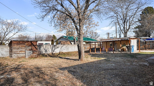view of yard with a shed