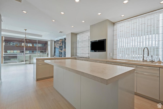268 S State St E Unit 418, Salt Lake City, UT 84111 - kitchen featuring sink, a center island, and white cabinetry