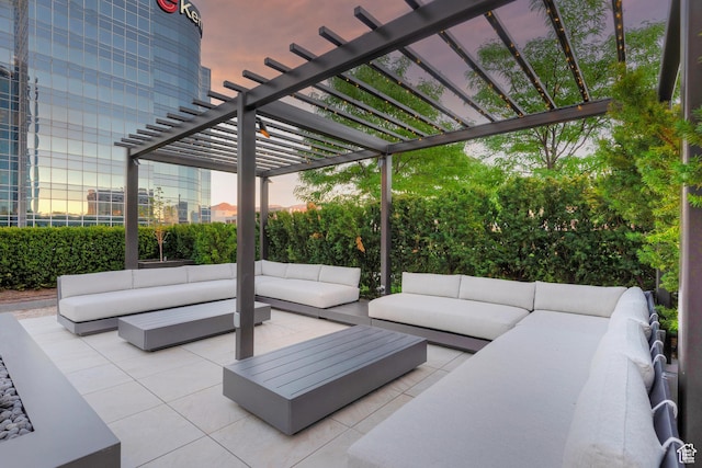 268 S State St E Unit 418, Salt Lake City, UT 84111 - patio terrace at dusk with an outdoor hangout area and a pergola