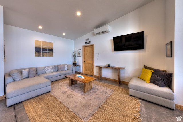 171 E Mt Peale Dr, Moab, UT 84532 - living room featuring vaulted ceiling and an AC wall unit