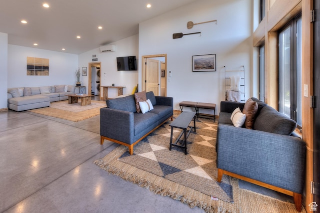 171 E Mt Peale Dr, Moab, UT 84532 - living room with a wall mounted AC and a towering ceiling