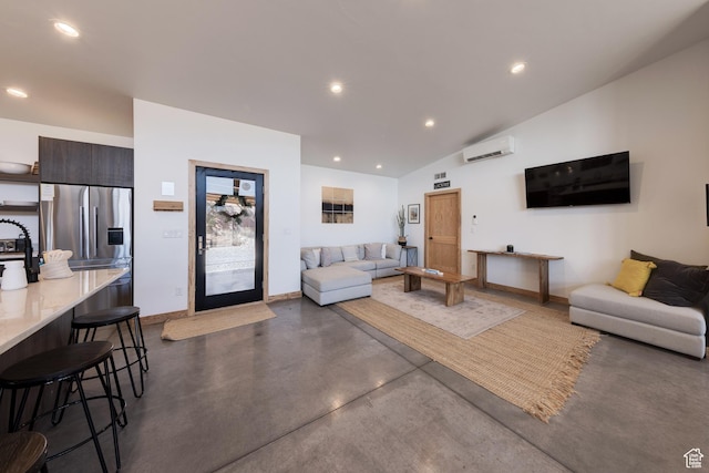 171 E Mt Peale Dr, Moab, UT 84532 - living room with vaulted ceiling and an AC wall unit