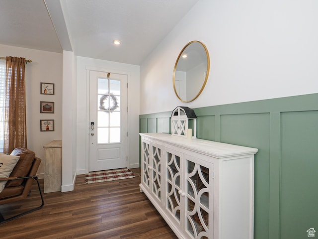 1766 E Johnstown Rd N Unit 710, Eagle Mountain, UT 84005 - foyer with a decorative wall, recessed lighting, dark wood finished floors, and a wainscoted wall