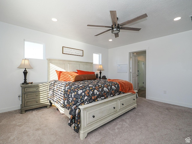 1766 E Johnstown Rd N Unit 710, Eagle Mountain, UT 84005 - bedroom with carpet flooring, recessed lighting, baseboards, a ceiling fan, and visible vents
