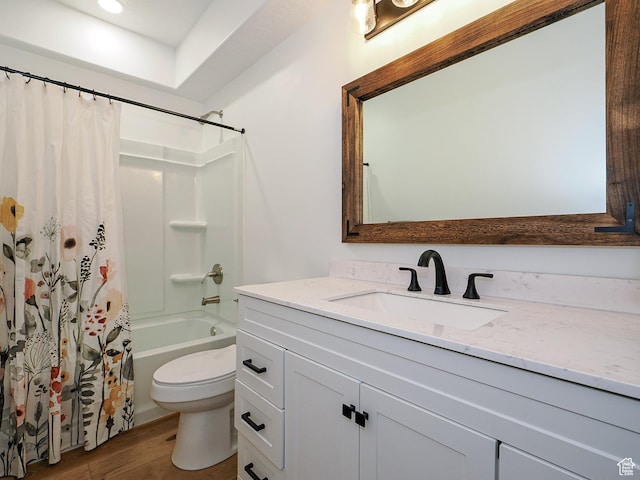1766 E Johnstown Rd N Unit 710, Eagle Mountain, UT 84005 - full bath with vanity, toilet, wood finished floors, and shower / bath combo with shower curtain