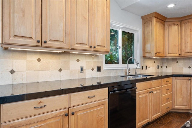 1790 N 120 E, Orem, UT 84057 - kitchen featuring dishwasher, sink, light brown cabinetry, and decorative backsplash