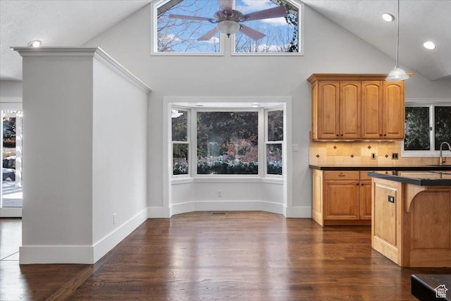 1790 N 120 E, Orem, UT 84057 - kitchen featuring hanging light fixtures, dark wood-type flooring, sink, and a healthy amount of sunlight