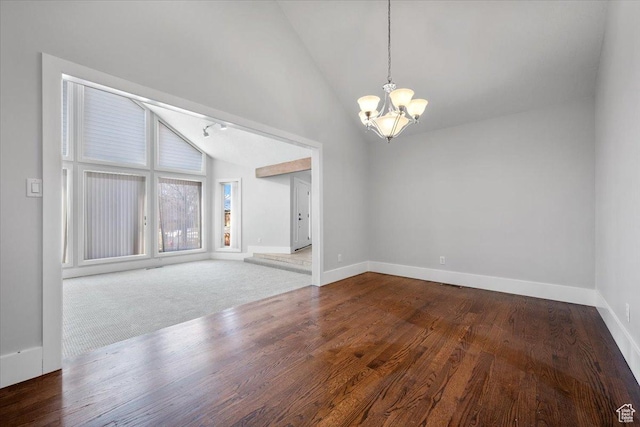 1790 N 120 E, Orem, UT 84057 - empty room with hardwood / wood-style flooring, a chandelier, and high vaulted ceiling