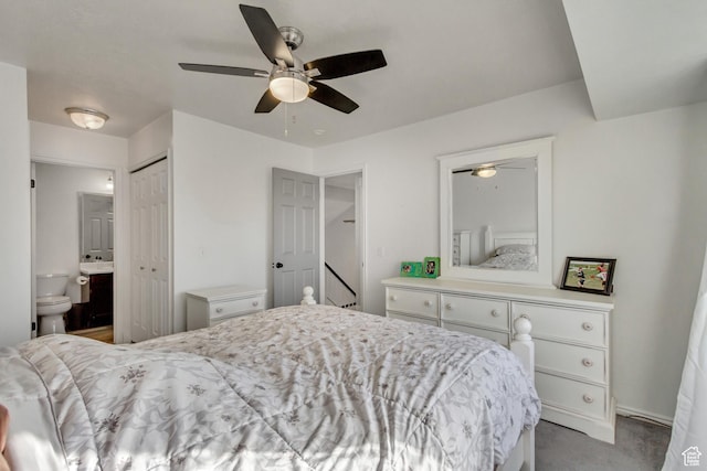 499 N 200 W Unit 19, Bountiful, UT 84010 - carpeted bedroom with a closet, ceiling fan, and ensuite bath