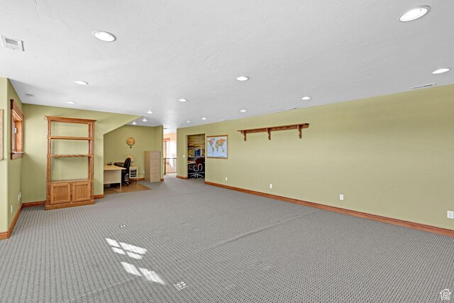 315 S Bear Lake Blvd, Garden City, UT 84028 - below grade area featuring baseboards, an office area, recessed lighting, and light colored carpet