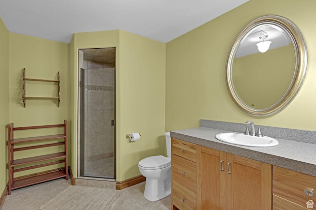 315 S Bear Lake Blvd, Garden City, UT 84028 - bathroom featuring tile patterned flooring, toilet, vanity, a shower stall, and baseboards